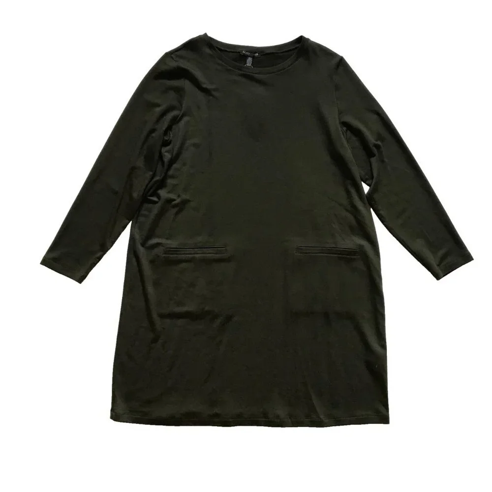 NWT Eileen Fisher Tencel Stretch Terry Dress Womens Large P Petite LP Green NEW - Picture 1 of 11